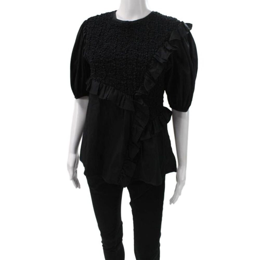 Cecilie Bahnsen Women Black Crew Neck 3/4 Sleeve Viscose Blouse Size S